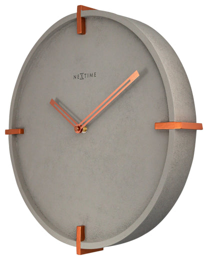 NeXtime Clocks Mohawk Wall clock, 32 cm diameter, concrete finish, showcasing a modern design on the right side.