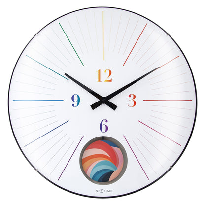 NeXtime wandklok Duomo 50 cm met bolle glazen lens, stille klok met slinger, wandklok voor in huis