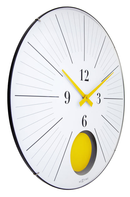 Large wandklok van NeXtime, 50cm diameter met domed glazen lens en pendulum, stille wandklok 'Duomo 50 Pendulum'.