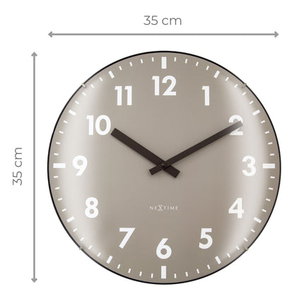 NeXtime Duomo wall clock with 35cm diameter, domed glass lens, silent movement, black hands, and classic design.