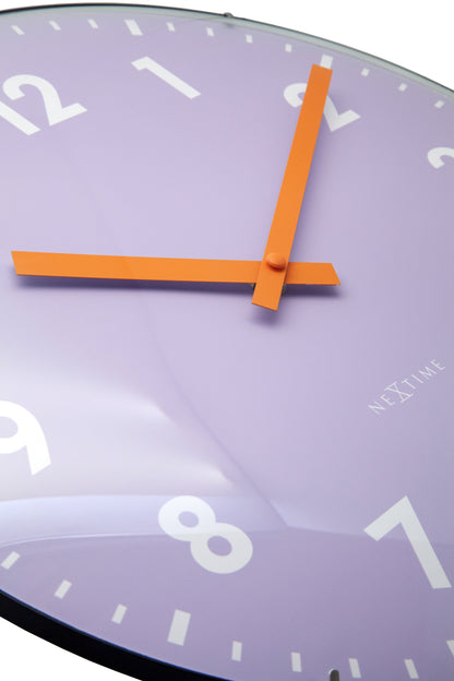 NeXtime Duomo wall clock with 35cm diameter, domed glass lens, silent movement, stylish design, and clear clock face.
