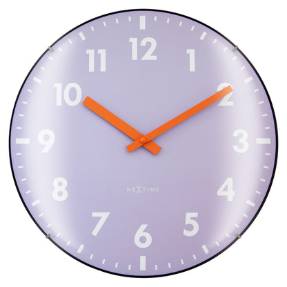 NeXtime Domed Glass Wall Clock 35cm with silent movement and sleek design, featuring a clear face and modern style.