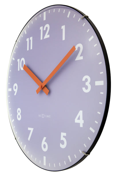 NeXtime Duomo wall clock with 35cm domed glass lens, silent movement, showing a right-side view with modern design.
