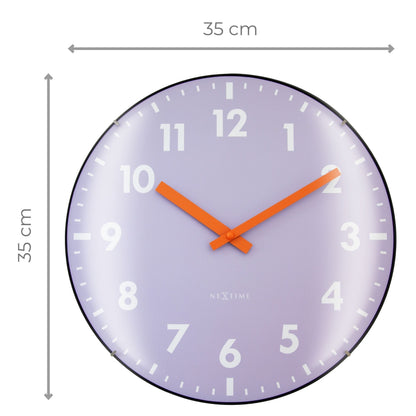 NeXtime Duomo wall clock with 35cm domed glass lens, silent movement, modern design, and clear clock face.