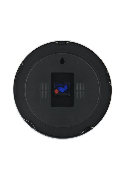 NeXtime Clocks aluminum station number wall or table clock with black and white face and modern design.
