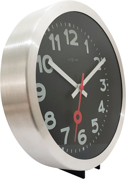 Wall clock/Table clock -  Black - Aluminum - 'Station Numbers'