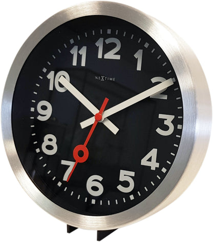 Wall clock/Table clock -  Black - Aluminum - 'Station Numbers'