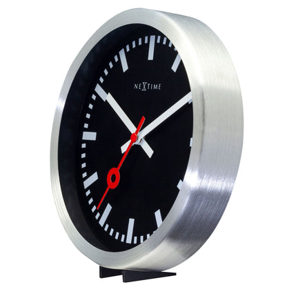Wall clock/Table clock - Black - Aluminum - 'Station Stripe'