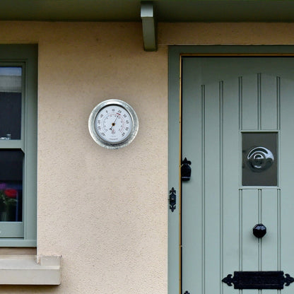 Metal galvanized garden thermometer by NeXtime Clocks, 22cm weatherproof thermometer with lily design.