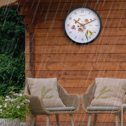 Weatherproof outdoor garden clock by NeXtime, 30.5 cm Silene model, featuring a sleek design and durable outdoor finish.