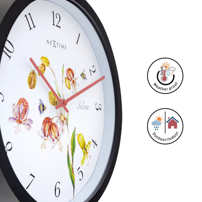 Weatherproof outdoor garden clock by NeXtime Clocks, 30.5 cm Silene model with a durable, stylish design for outdoor use.