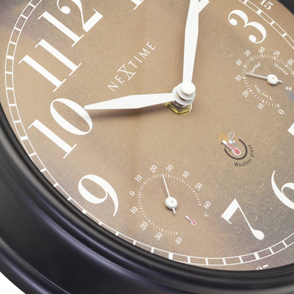NeXtime Clocks garden wall clock, 23.5 cm weatherproof weatherstation with Jasmine design, suitable for outdoor use.