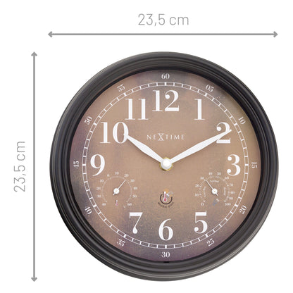NeXtime Clocks Jasmine garden wall clock, 23.5 cm weatherproof outdoor clock with weatherstation features.