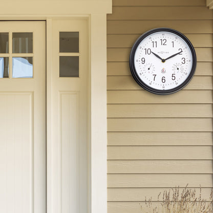 NeXtime Clocks weatherproof garden wall clock, 23.5 cm Jasmine weatherstation with outdoor-ready design and clear time display.
