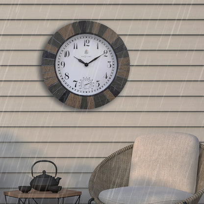 Large weatherproof outdoor garden clock with thermometer, 43.5 cm polyresin Aster design by NeXtime Clocks.