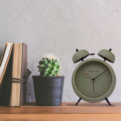 NeXtime Clocks golden hour metal table alarm clock with light function, silent operation, 15x18x7cm size.