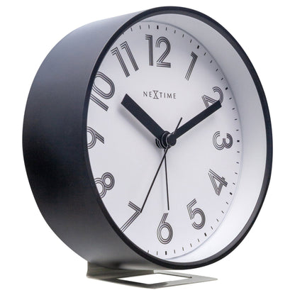 NeXtime Clocks Reflect table alarm clock with light function, silent operation, plastic body, 12.5x13x5.5cm, left side view