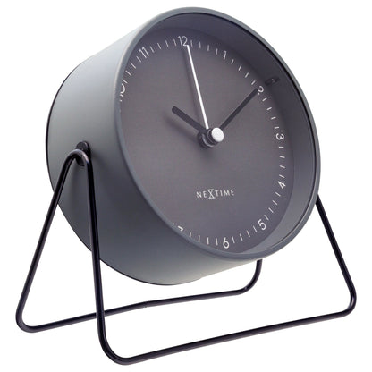NeXtime Berlin Table Alarm Clock, silent metal clock, 14x13x7cm, showing side view with classic design and metal finish.
