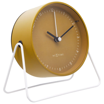 NeXtime Berlin Table Alarm Clock with silent metal design, 14x13x7cm, shown from left side with modern style.