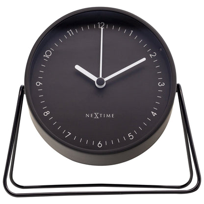 NeXtime Clocks Berlin table alarm clock with silent metal design, 14x13x7cm, shown from the front.