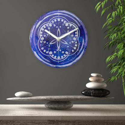 NeXtime Clocks Cosmo Indigo tafelklok van 20cm met stil geluid, temperglas, geschikt voor muur of tafel, modern design.