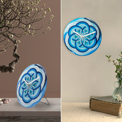 Blue NeXtime Cosmo table or wall clock, 20cm, silent with tempered glass front, stylish modern design.