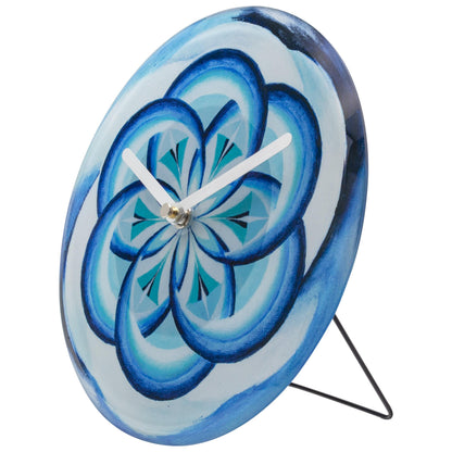 NeXtime Clocks Cosmo Blue table clock with tempered glass, 20cm silent wall or table clock, right side view.