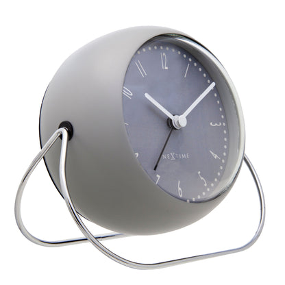 NeXtime Bubble Alarm Clock displaying a metal, 14x12x8cm design with a silent mechanism, shown from the left side.