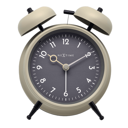NeXtime Golden Hour alarm clock with metal frame, 12x14x6cm, featuring a sleek design and modern gold finish.
