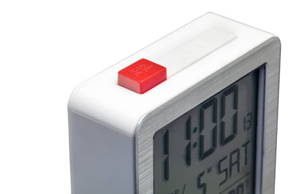 Mini digital table alarm clock by NeXtime Clocks with metal and ABS construction, featuring a compact 6x6.4x2.1cm design.