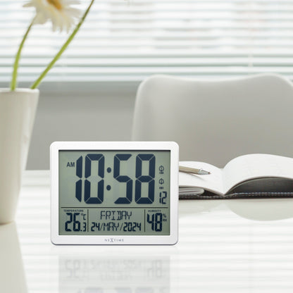 NeXtime alarm clock with digital display, wall or table mount, weather station features, 17.3x14x2.7cm, ABS construction