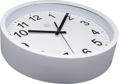 NeXtime Clocks wall clock, 25.5 cm diameter, plastic case with a robust design, detailed view of the clock face and hands.
