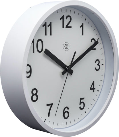 NeXtime Clocks wall clock, 25.5 cm diameter, plastic case, robust design, shown from left side view.