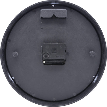 NeXtime Clocks wall clock, 26cm diameter, plastic, with black and white design, labeled "Peter," viewed from the back.