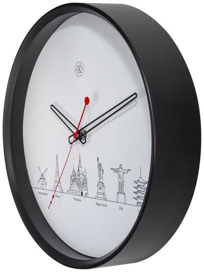 NeXtime Clocks wall clock with a 30 cm plastic design showing a colorful world map for decorative timekeeping.