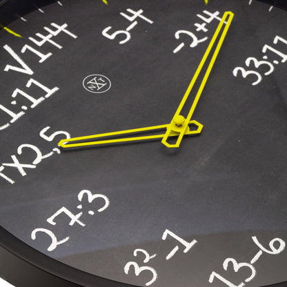 NeXtime Clocks 30cm silent plastic wall clock featuring a math-themed design with clear numerals and modern style.