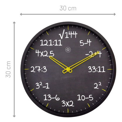NeXtime Clocks wall clock, 30cm silent plastic clock with a maths-themed design, perfect for classroom or office decor.