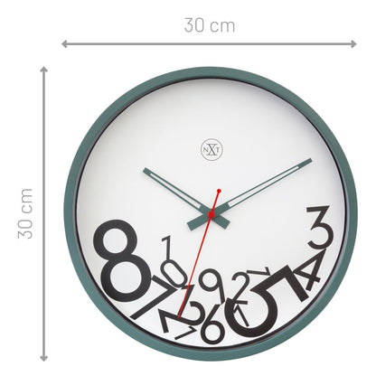 NeXtime Clocks 30cm silent plastic wall clock with dropped numbers, modern design and easy-to-read numerals.
