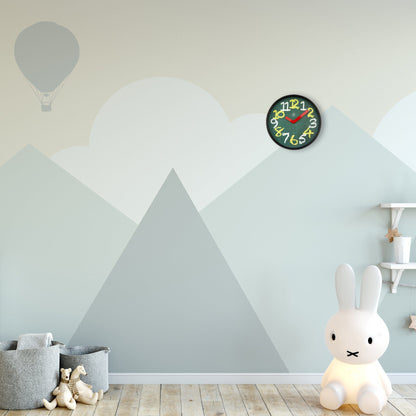 Green 30cm NeXtime silent wall clock with chalkboard surface, plastic frame, ideal for modern interior decor.