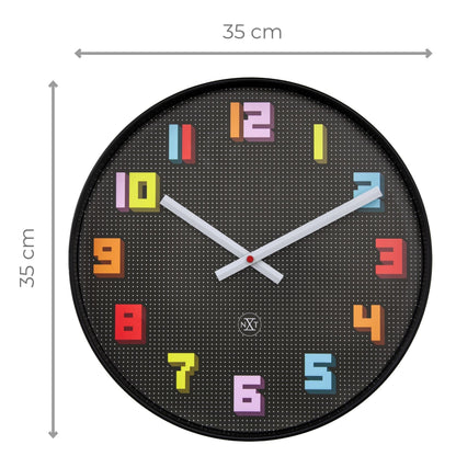 NeXtime Clocks 35cm black and multicolour silent wall clock with game-inspired design and ABS material.