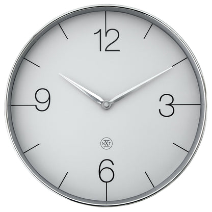 NeXtime Clocks Finesse wall clock, 30.5cm, silent operation, gold, chrome, and grey plastic finish, modern design.