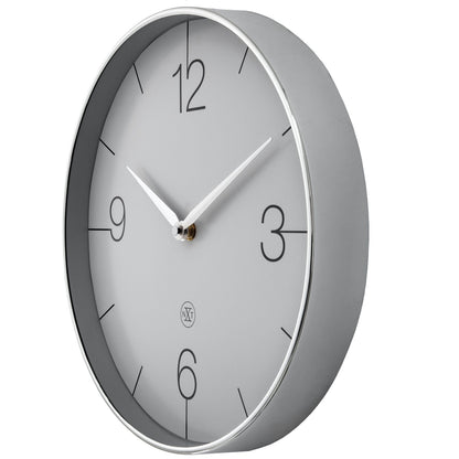 NeXtime Clocks Finesse wall clock, 30.5cm, with gold, chrome, and grey plastic finish, silent movement, right side view.