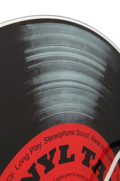 NeXtime Clocks Vinyl Tap wall clock with 43cm glass face, featuring a stylish vinyl record design.