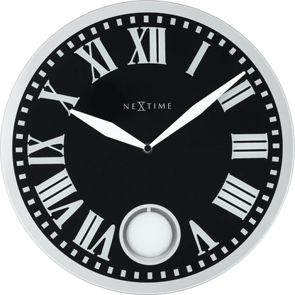 NeXtime Clocks Romana wall clock, 43x4.2 cm with glass face, modern design, black hour and minute hands, white dial.