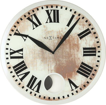 NeXtime Clocks Romana wall clock with glass face, 43x4.2 cm, featuring a sleek, modern design and clear time display.