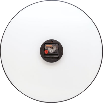 NeXtime Clocks wall clock with 40cm glass and metal design featuring a trumpet city scene, seen from the back side.