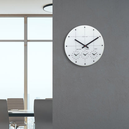 NeXtime Clocks 43cm silent wall clock with glass face featuring a "Big City" urban scene design.