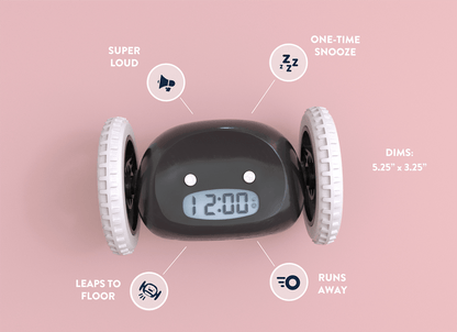 Clocky Black - Alarm clock on wheels