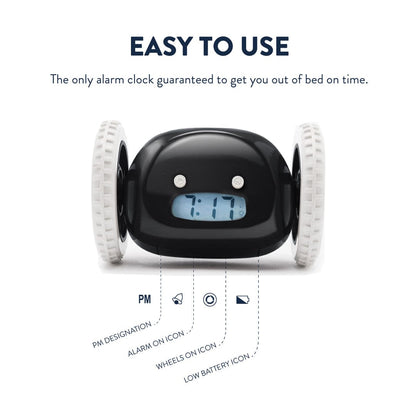 Clocky Black - Alarm clock on wheels
