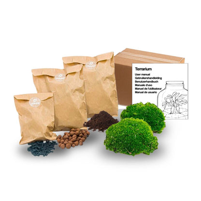 Mini DIY terrarium refill kit from Florazo NL, perfect for creating small plant terrariums at home.